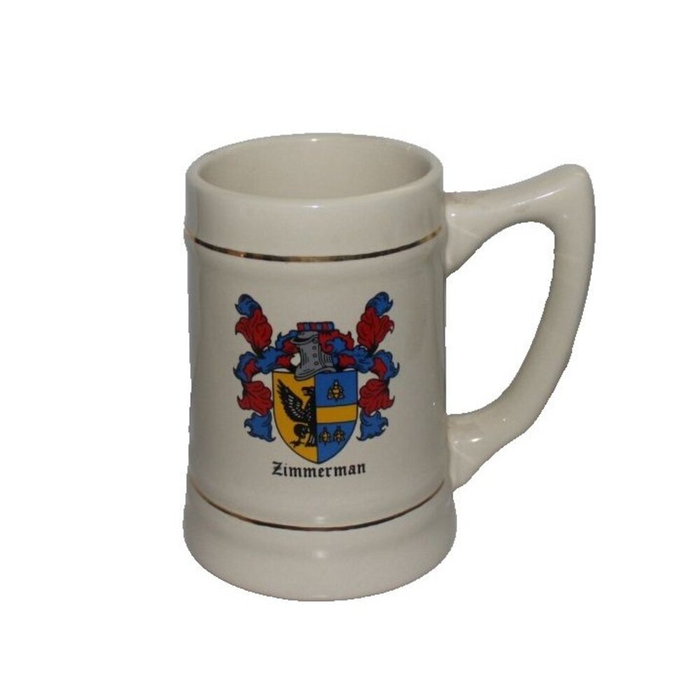 Ceramic Beer Mug Stein Zimmerman Family Coat of Arms Crest
